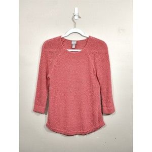 Chicos Womens Open Knit Sweater Size 0 (S/4) Pink Coastal Lagenlook Minimalist